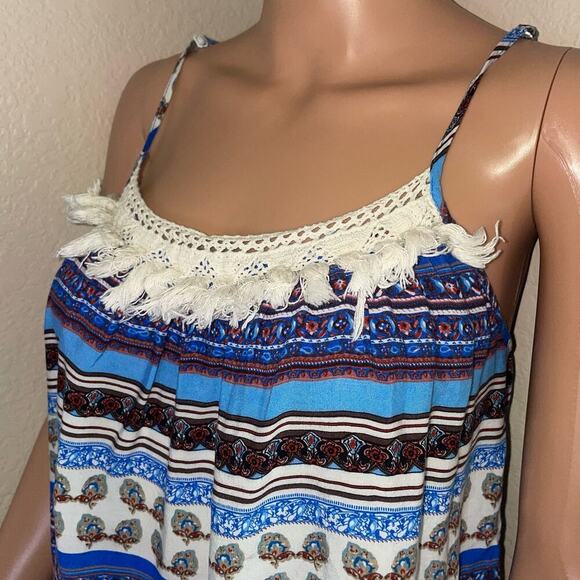 UMGEE USA top blouse tank spaghetti strap blue & white Summer SZ M - Picture 6 of 9